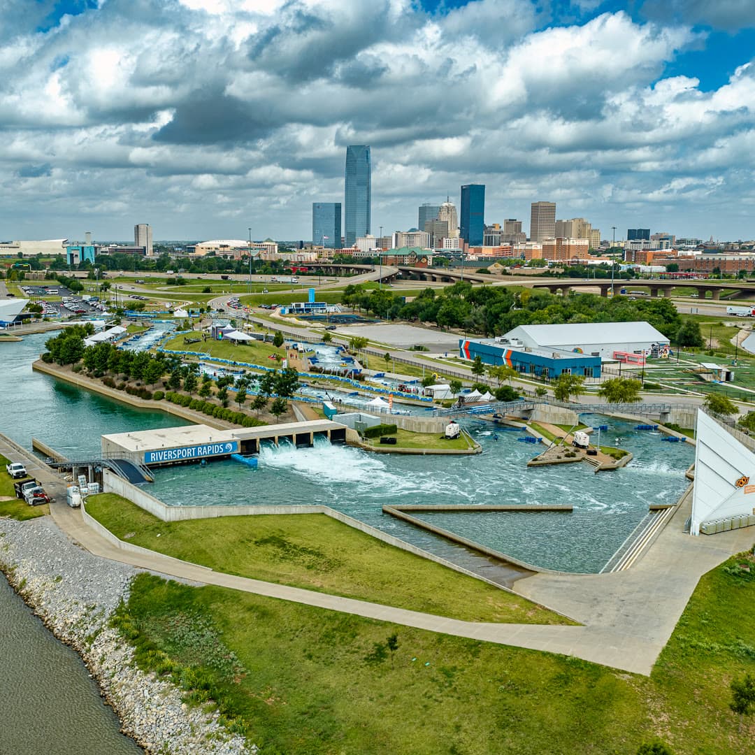 Riversport adventure area aerial, Oklahoma River.